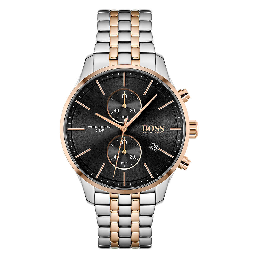 BOSS Associate 42MM Black Dial Chronograph Two-Tone Case Bracelet Watch