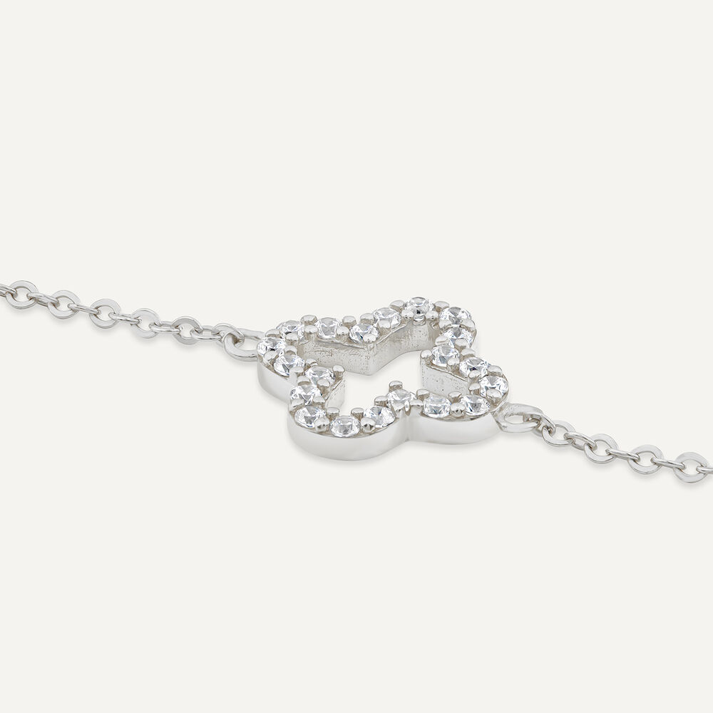 9ct White Gold Cubic Zirconia Set Open Clover Petal Bracelet image number 2