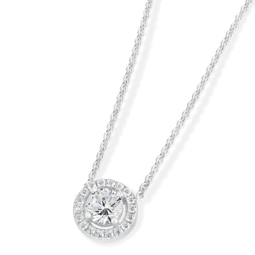 Sterling Silver Cubic Zirconia Halo Pendant (Chain Included)
