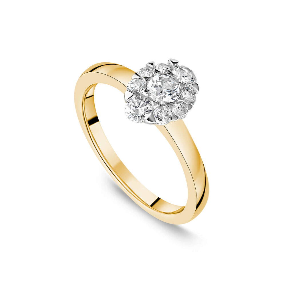 18ct Yellow Gold 0.57ct Oval Cluster Diamond Polished Band Engagement Ring image number 0