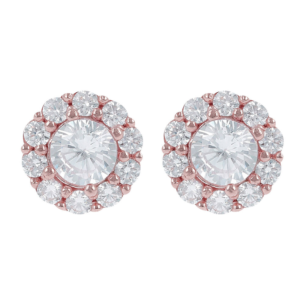 Bronzallure Altissima 18ct Rose Gold-plated Cubic Zirconia Halo Stud Earrings image number 0