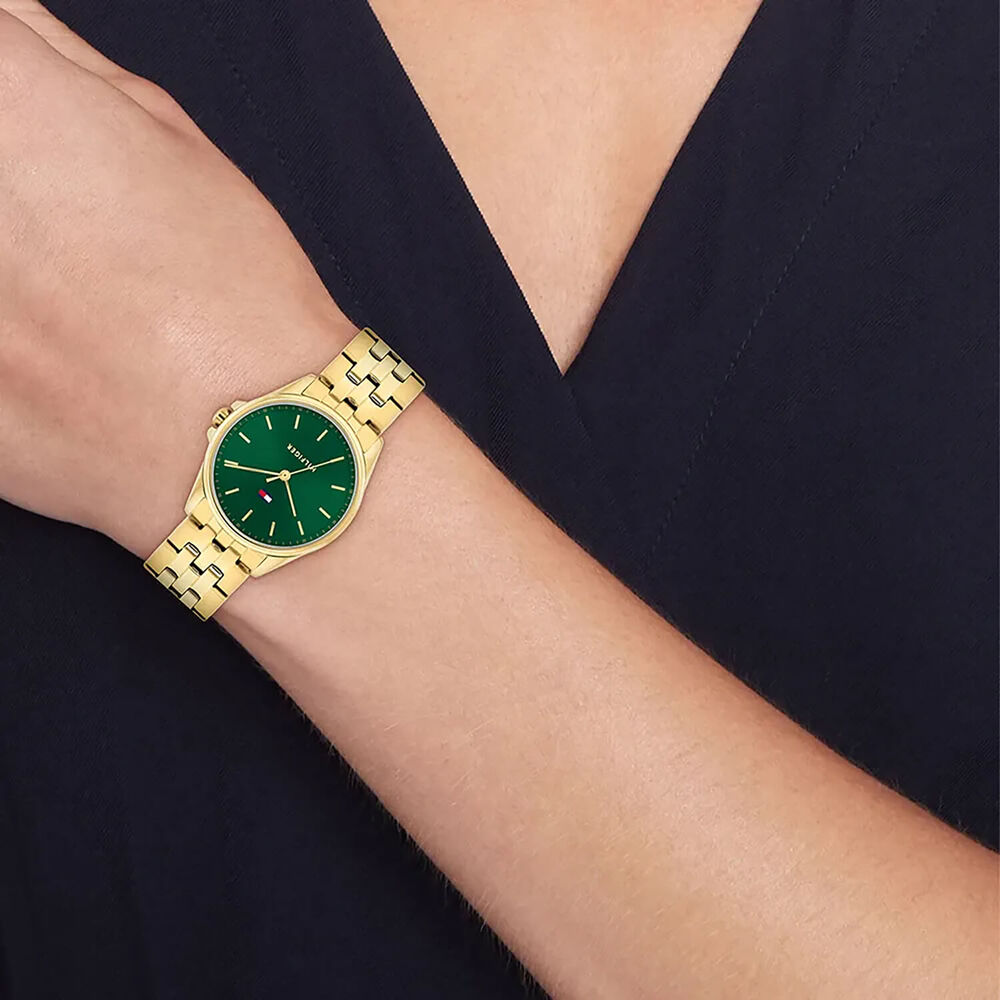 Tommy Hilfiger Jade 30mm Green Dial Yellow Gold Plated Case Bracelet Watch image number 3