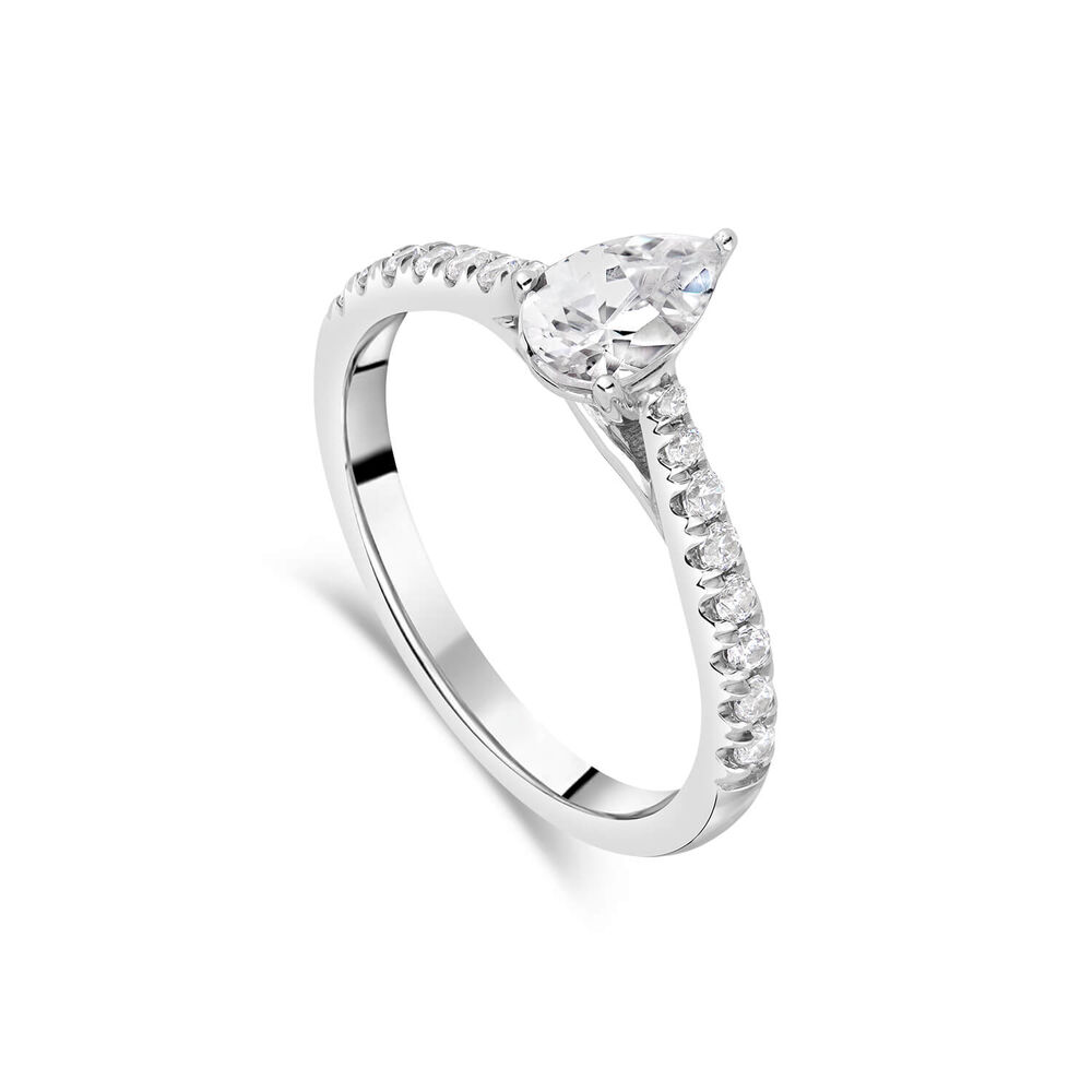 Platinum Orchid Setting Pear Diamond With 0.75 Carat Diamond Shoulders Ring