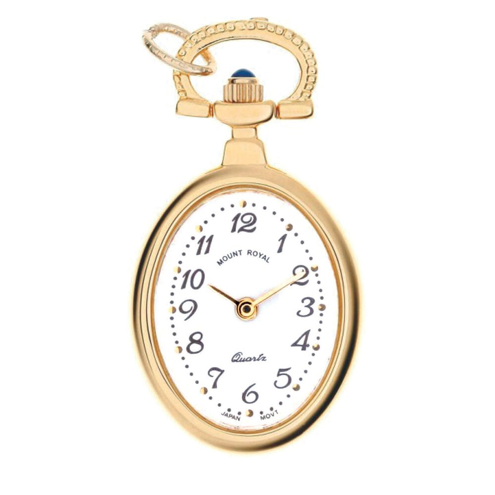 Mount Royal White Arabic Numerals Oval Dial Gold Plated Case Pendant Pocket Watch image number 0
