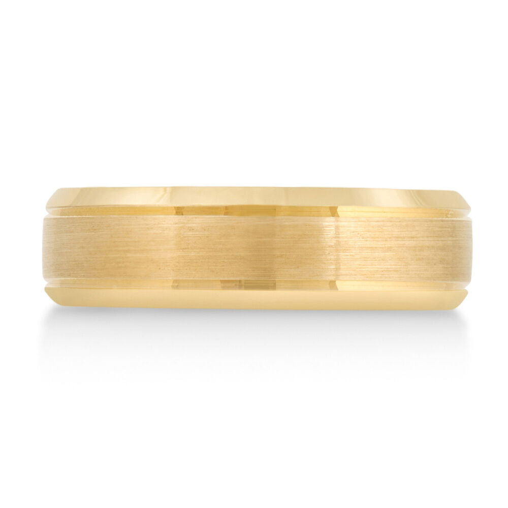 9ct Gold Satin and Ribbed Edge Gents 6mm Wedding Ring image number 1