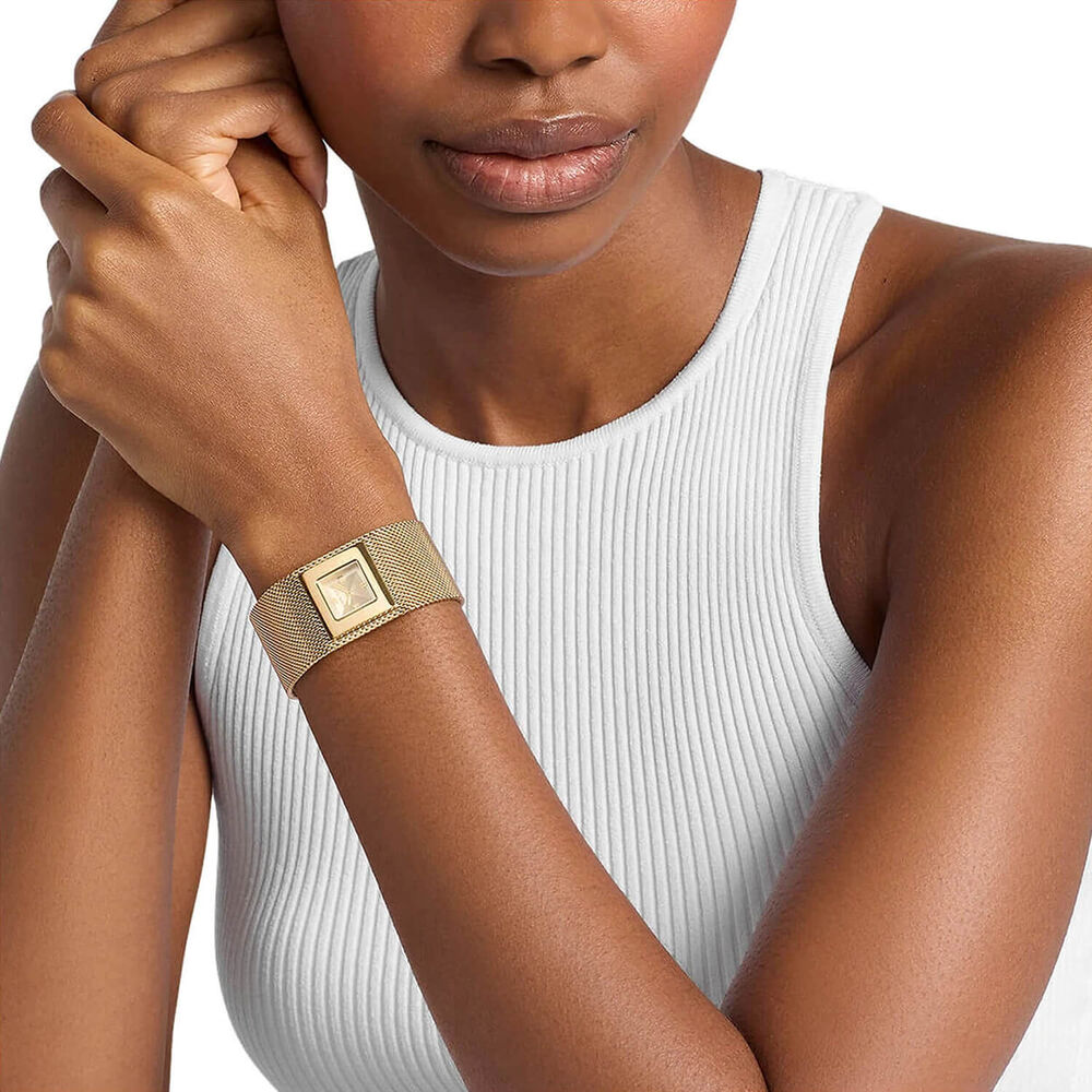 Michael Kors Petite Georgie 22mm Gold Tone Dial Gold Tone Stainless Steel Mesh Bracelet Watch