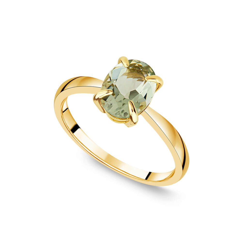 9ct Yellow Gold Oval Green Amethyst Ring