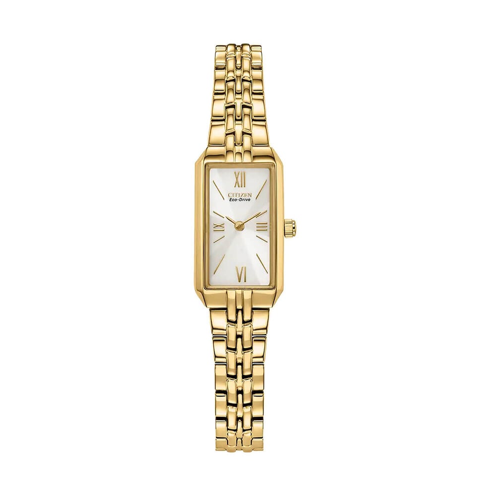 Citizen Silhouette 26mm Rectangular Mother of Pearl Dial Gold Tone Steel Bracelet Watch image number 0