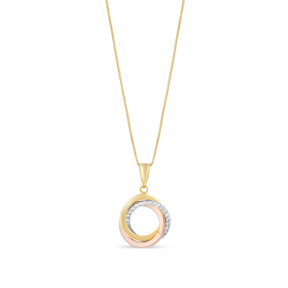 9ct Three Colour Gold Cubic Zirconia Open Knot Pendant (Chain Included)