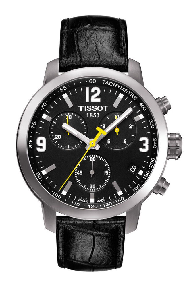 Pre-Owned Tissot PRC200 42mm Black Chronograph Dial Leather Strap Watch image number 0