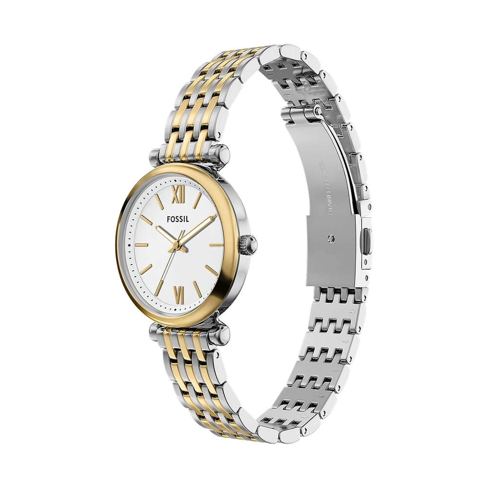 Fossil Carlie 28mm White Dial Two Tone Stainless Steel Bracelet Watch image number 1