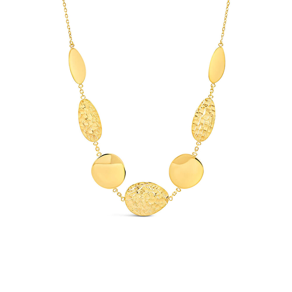 9ct Yellow Gold Polished & Mottled Discs Necklet image number 0