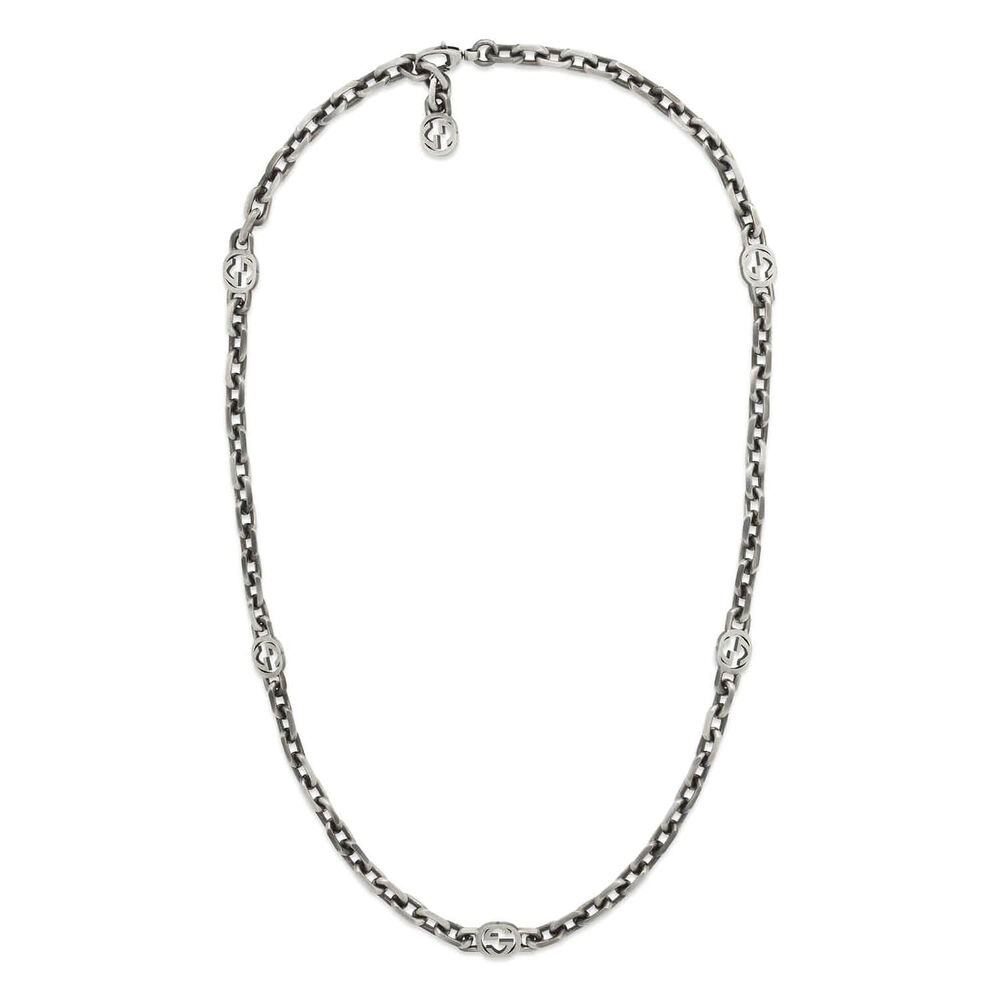 Gucci Interlocking G Motif Aged Sterling Silver Necklace