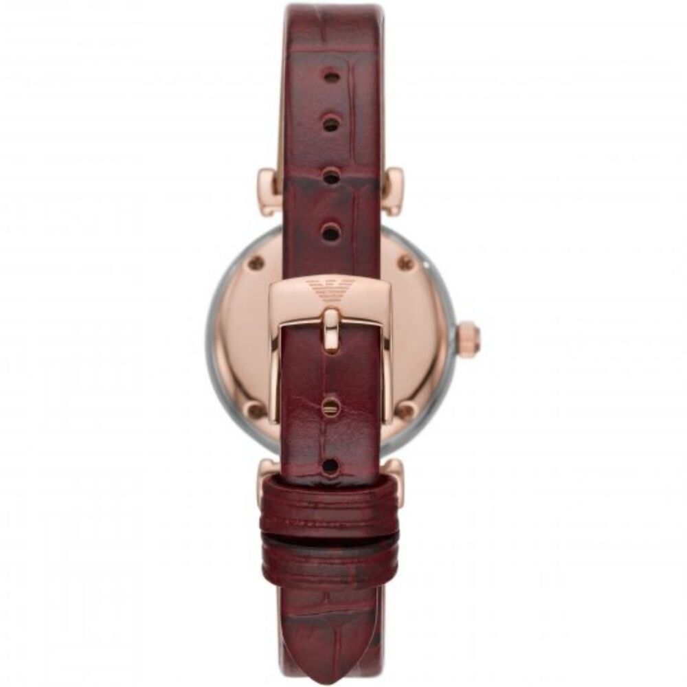 Emporio Armani Gianni T-Bar 28mm Mother of Pearl Dial Red Strap Heart Earrings Set