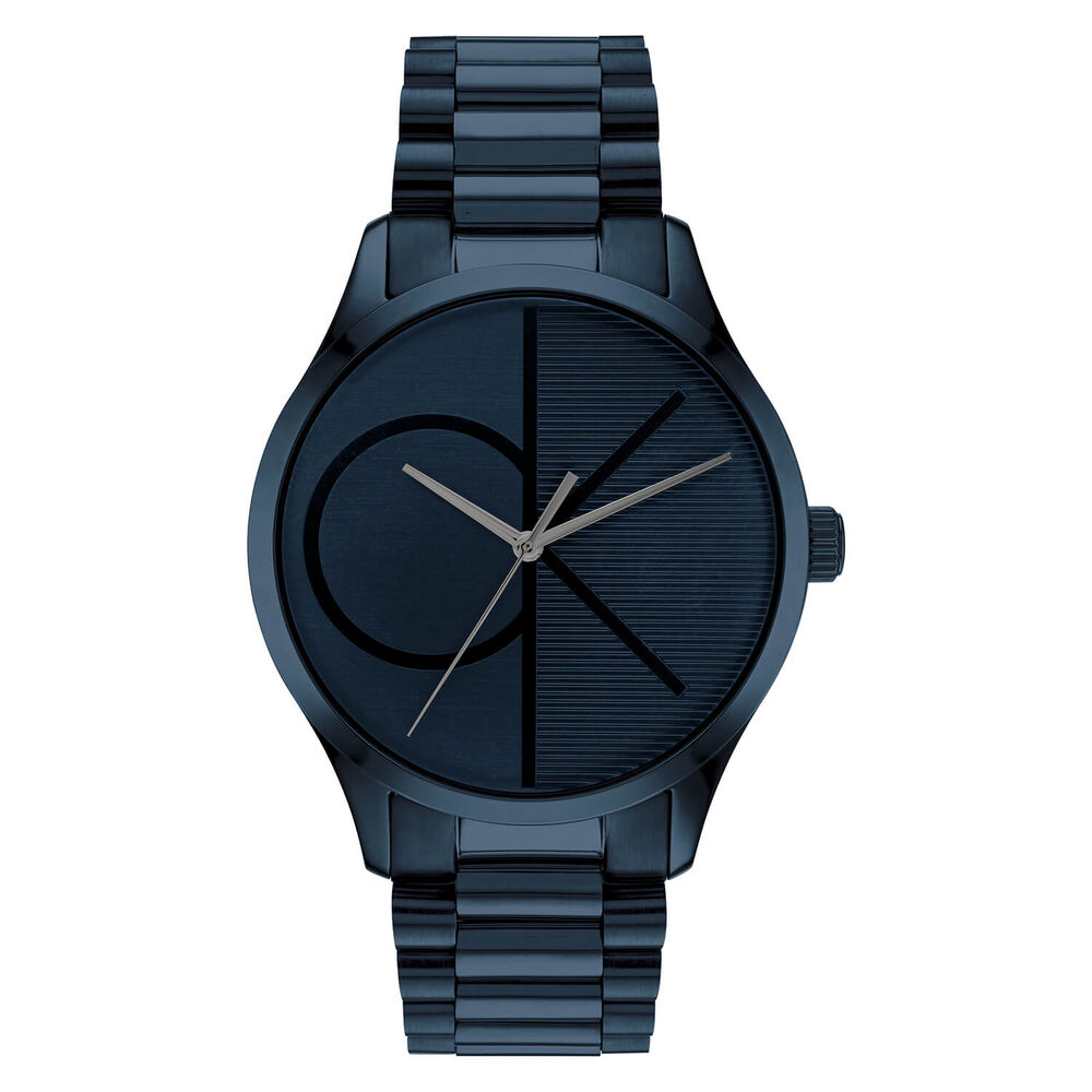 Calvin Klein Iconic 40mm Dark Blue Monogramed Dial Blue Bracelet Watch