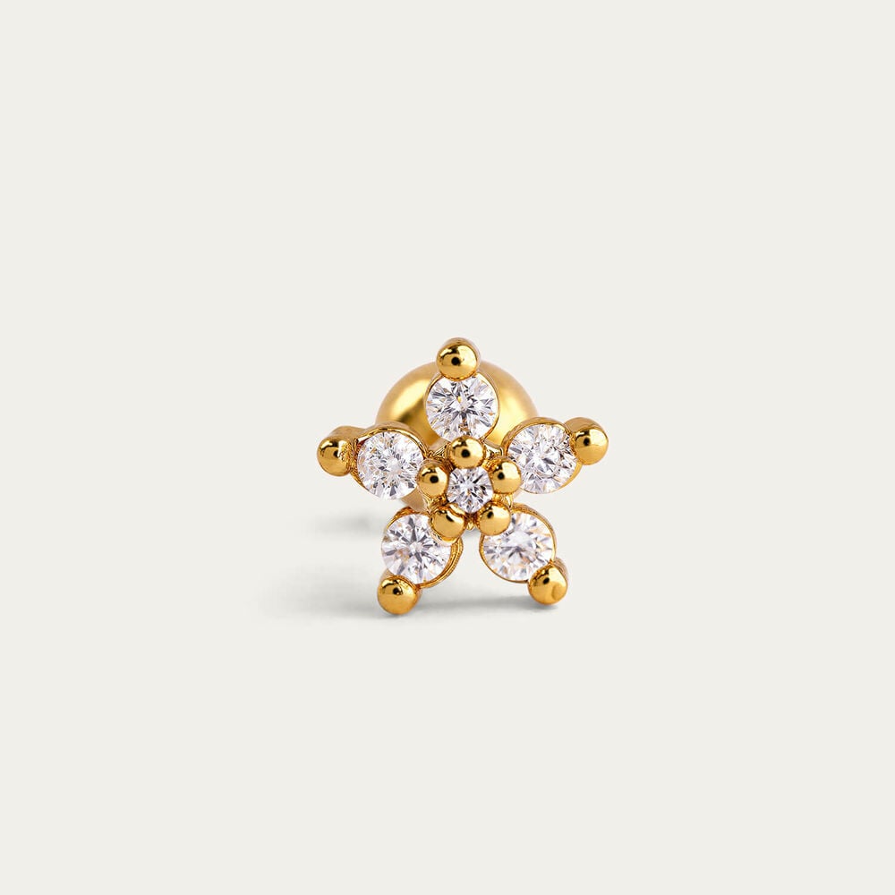 Yellow Gold Plated Sterling Silver Cubic Zirconia Flower Single Stud Earring