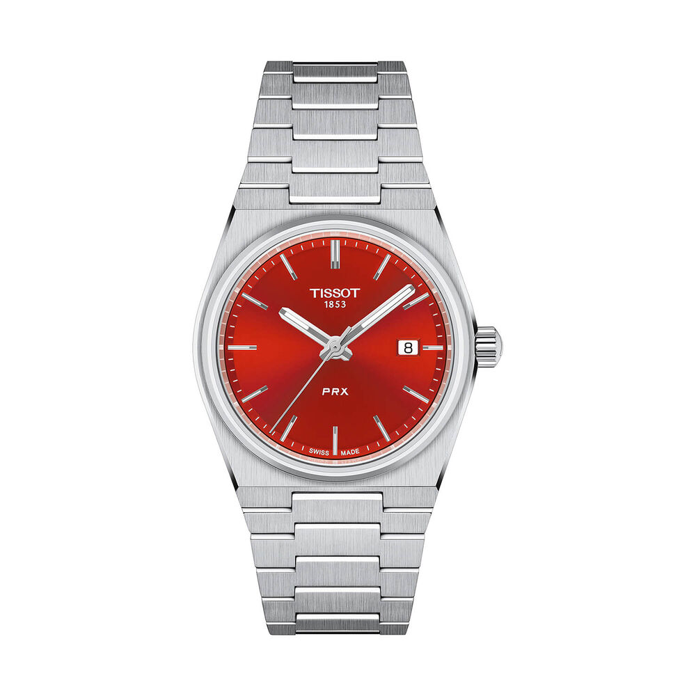 Tissot PRX Quartz 35mm Red Dial Stainless Steel Bracelet Watch image number 0