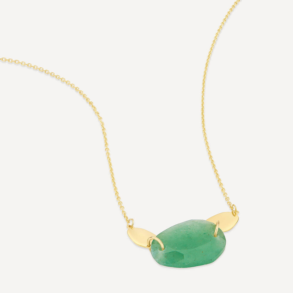9ct Yellow Gold Polished Disc & Aventurine Verde Green Pebble Necklet image number 2