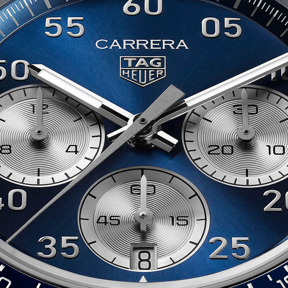 TAG Heuer Carrera Chronograph Sport 42mm Blue Dial Brown Leather Strap Watch