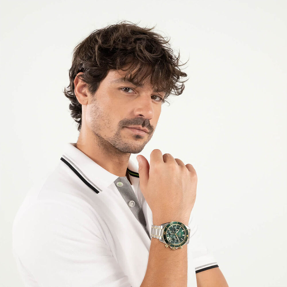 BOSS Sealiner 44mm Green Dial Two Tone Stainless Steel Bracelet Watch image number 4