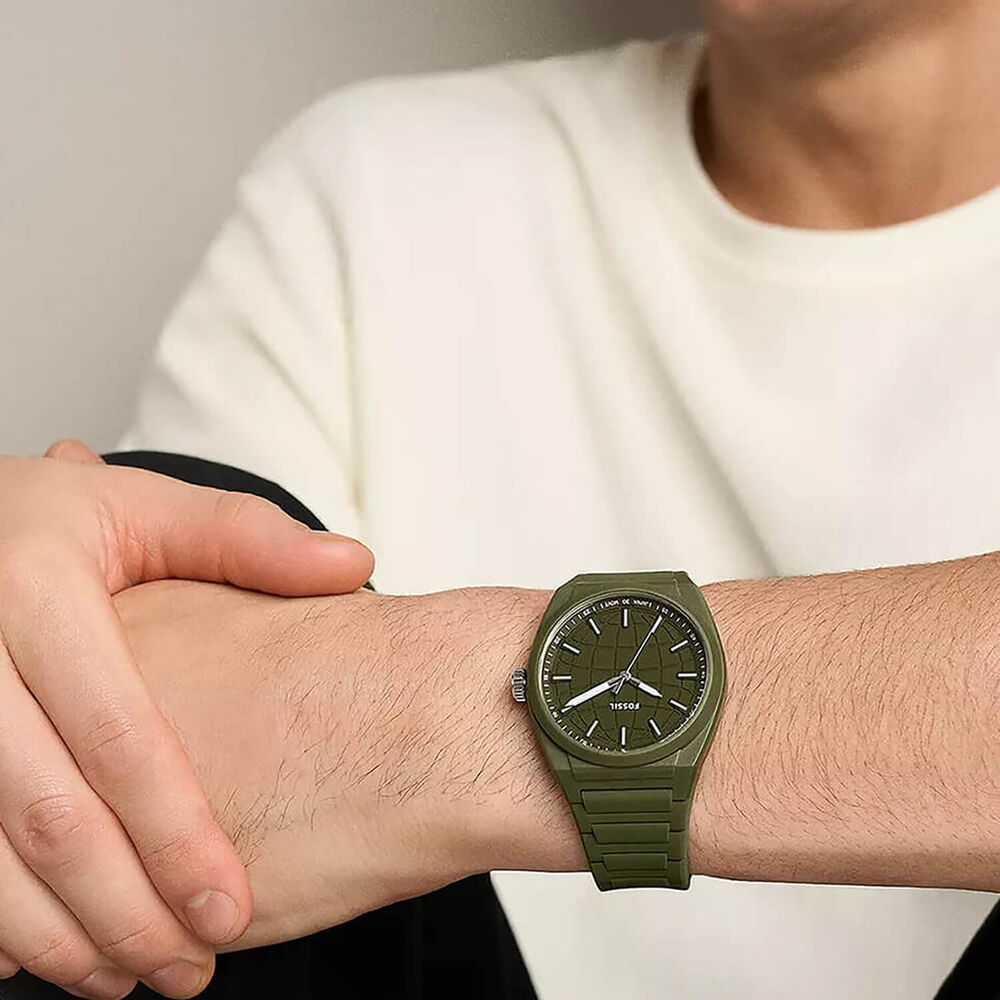 Fossil Everett 42mm Olive Green Dial & Silicone Strap Watch