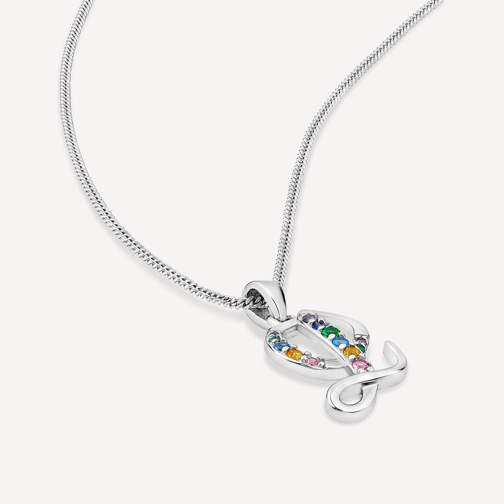 Sterling Silver Coloured Stone Set Initial "L" Pendant - Chain Included image number 3