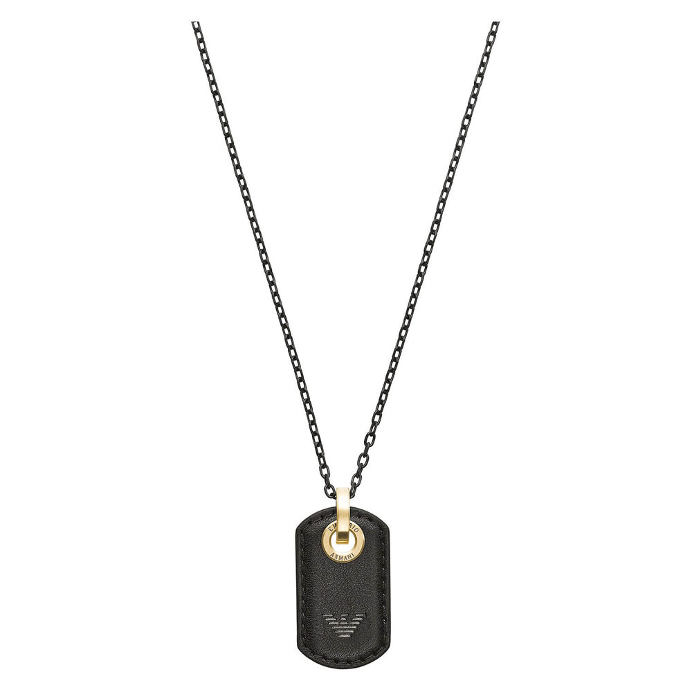 Emporio Armani Stainless Steel Black Leather Dog Tag Necklace image number 0