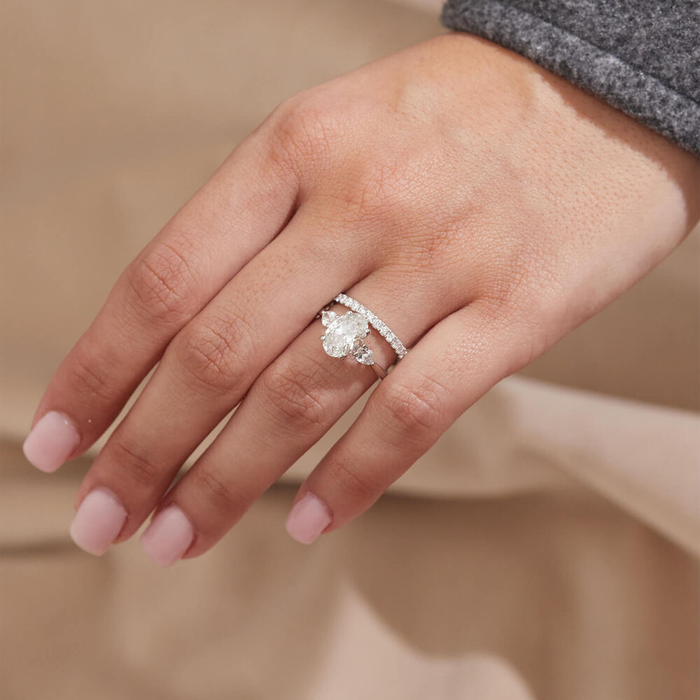 Born Platinum 2.40ct Lab Grown Oval Centre & Pear Sides Diamond Ring image number 5