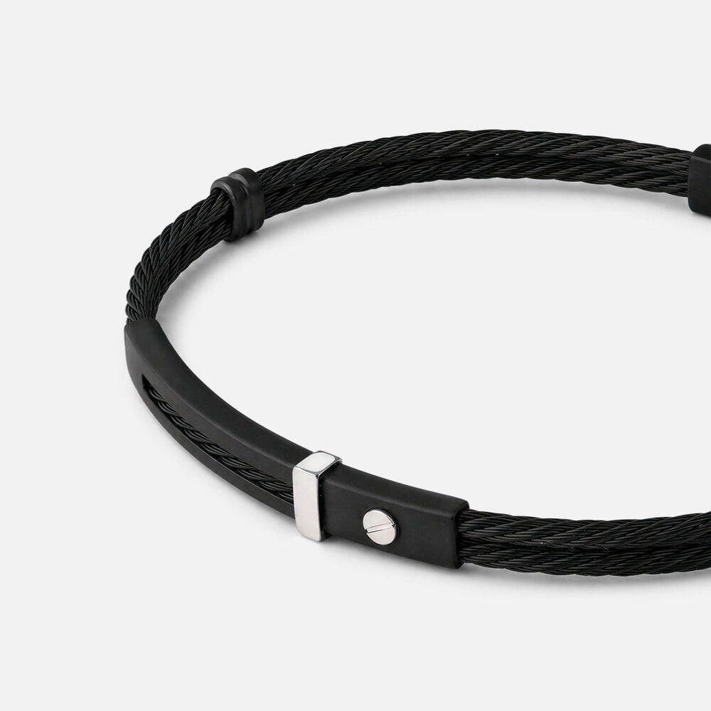 Stainless Steel Black PVD Wire & Bar 14ct Gold Accent Bracelet
