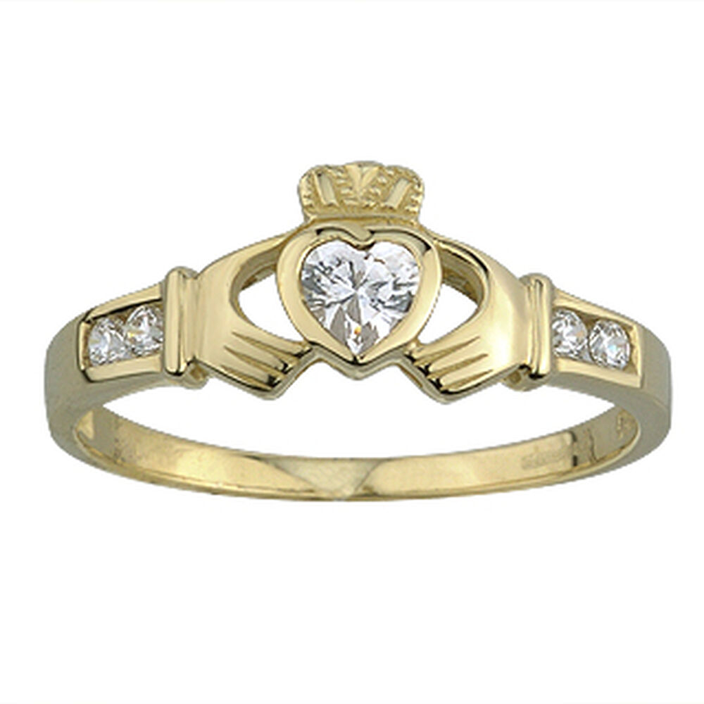 9ct Claddagh Cubic Zirconia Heart Channel Shoulders Ring image number 0