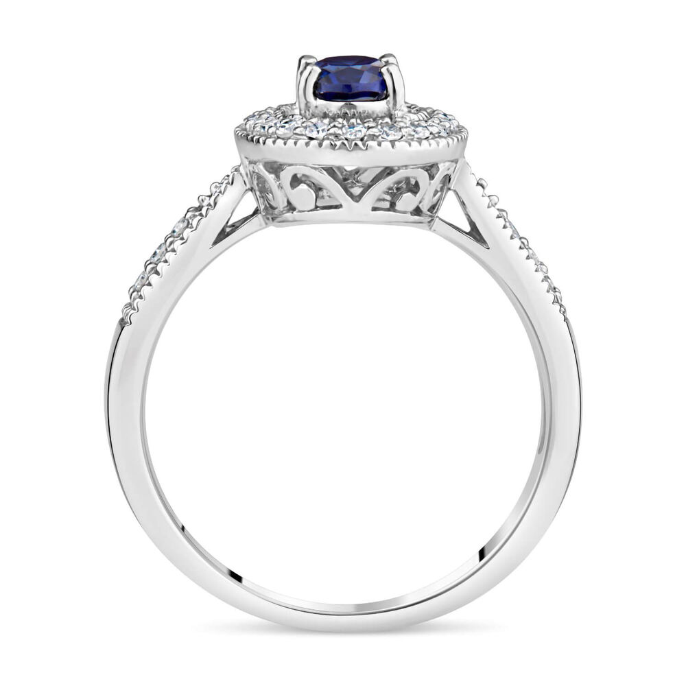 9ct White Gold Claw & Pave 0.17ct Diamond & Sapphire Halo Ladies Ring image number 2