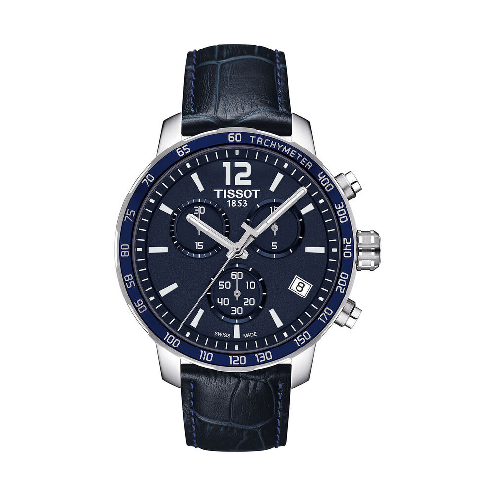 Pre-Owned Tissot Quickster Chronograph 42mm Blue Dial Black Leather Strap Watch