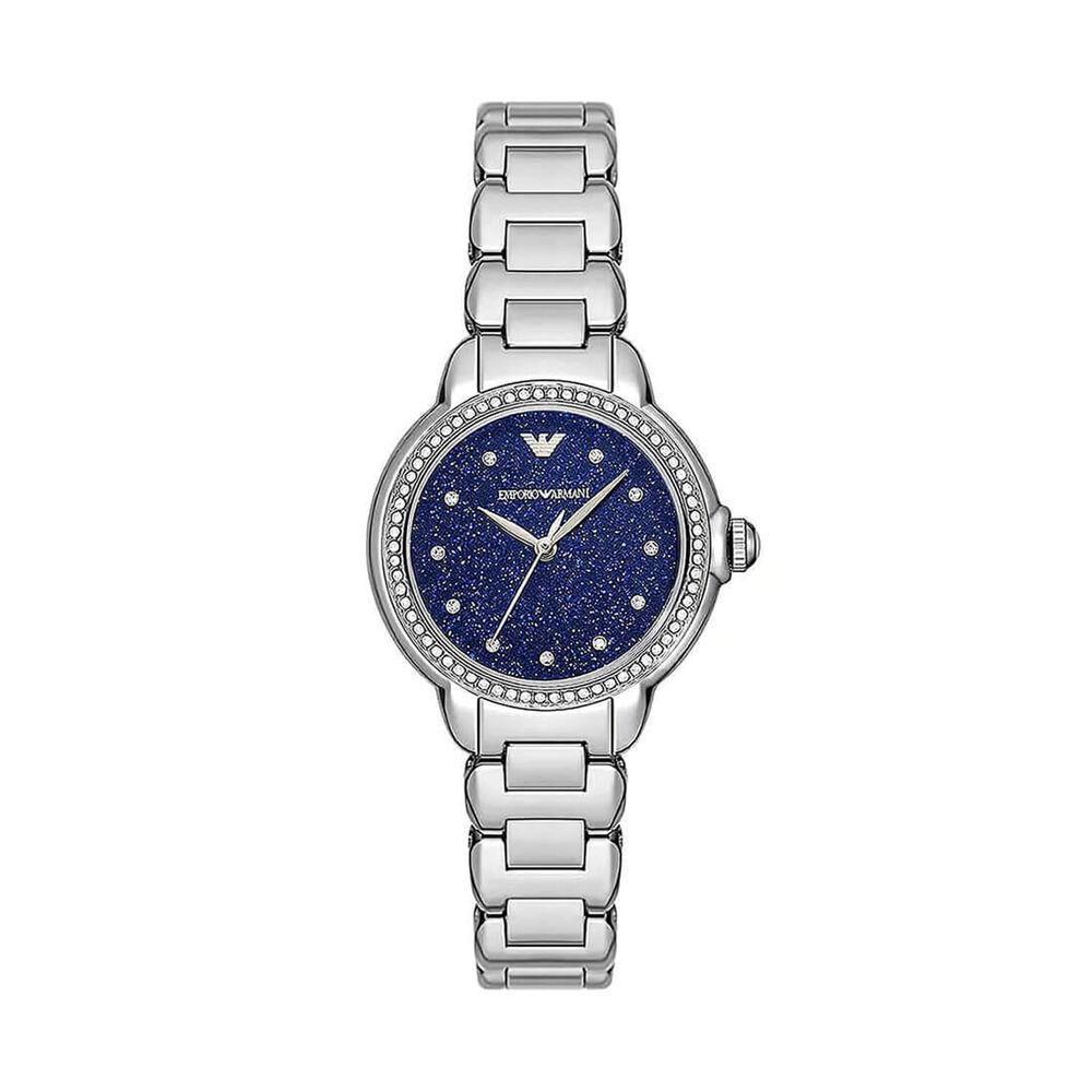 Emporio Armani Mia 32mm Blue Dial Cubic Zirconia Bezel Steel Bracelet Watch image number 0