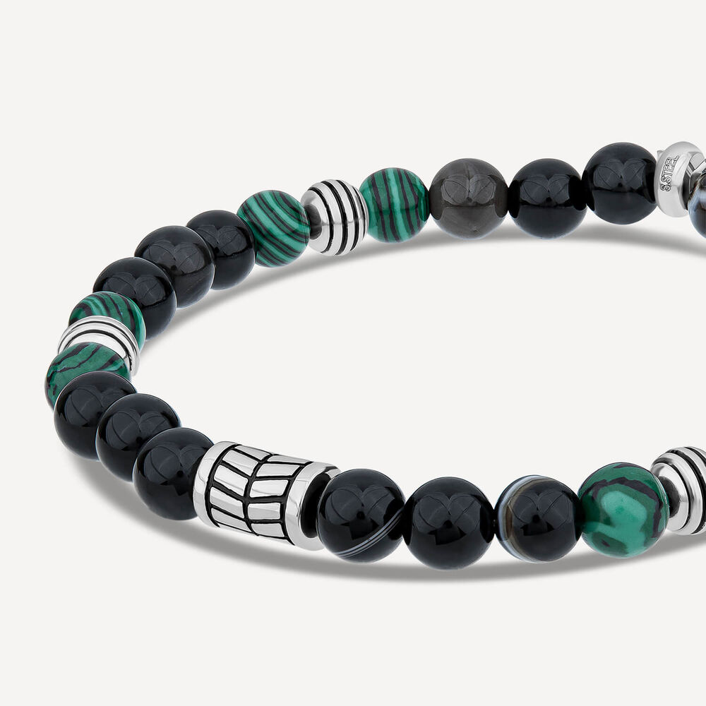 Gents Malachite/Tiger- Eye Agate Bead Bracelet image number 1