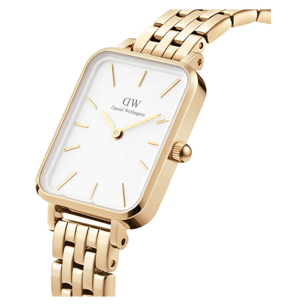Daniel Wellington Quadro 5-Link Evergold 20x26mm White Dial Gold Plated Steel Bracelet Watch image number 1