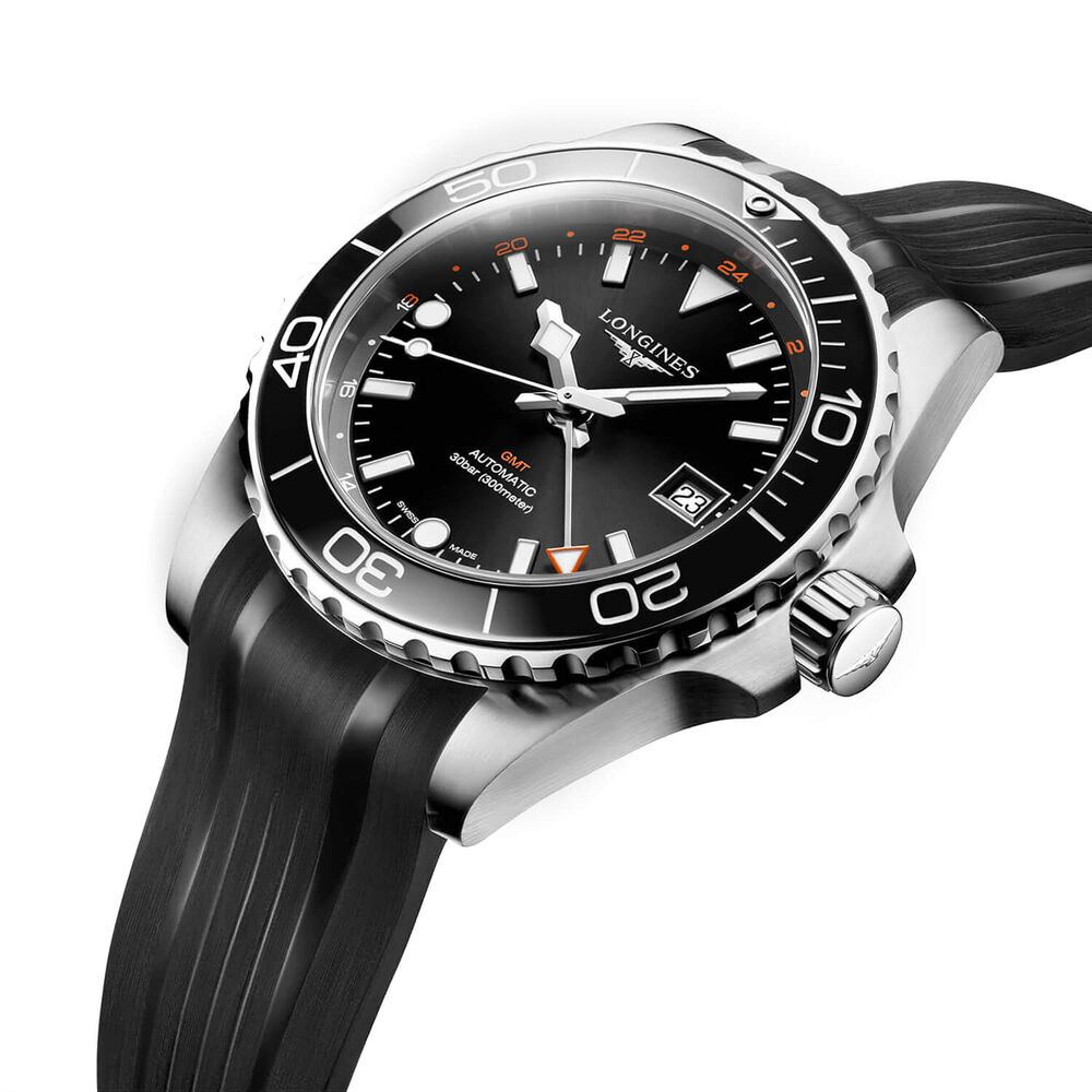 Longines Hydroconquest 41mm Sunray Black Dial Steel & Ceramic Case Rubber Strap Watch image number 2
