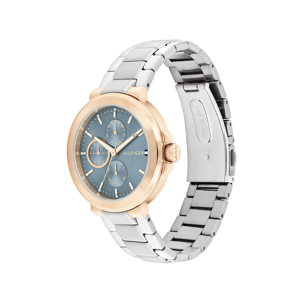 Tommy Hilfiger 38mm Blue Dial Rose Gold Tone Case Stainess Steel Bracelet Watch