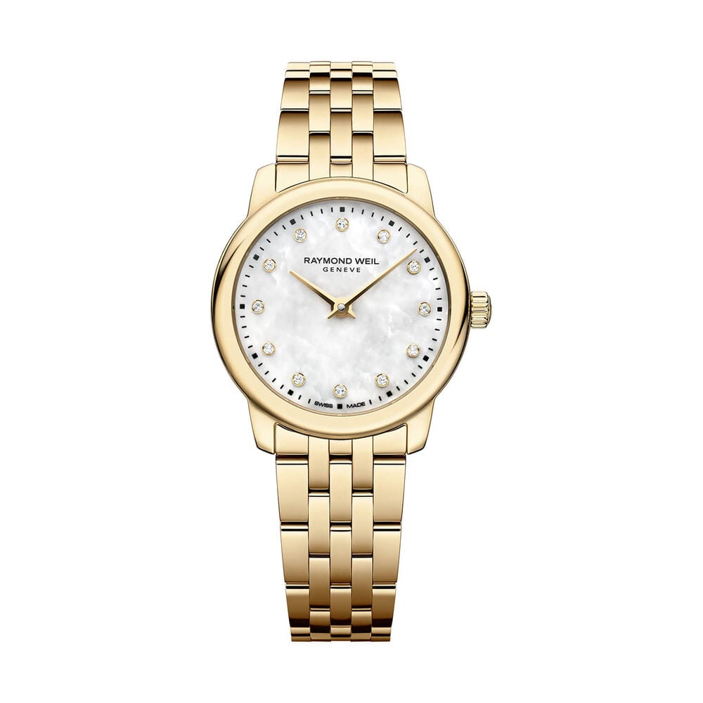 Raymond Weil Toccata Classic 24mm MOP Diamond Dots Dial Yellow Gold Tone Steel Bracelet Watch