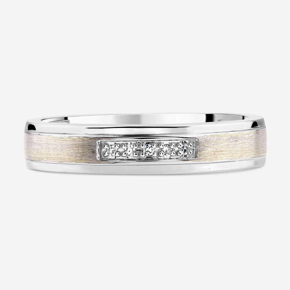 9ct White Gold Diamond Centre Matte & Polished Band Ring