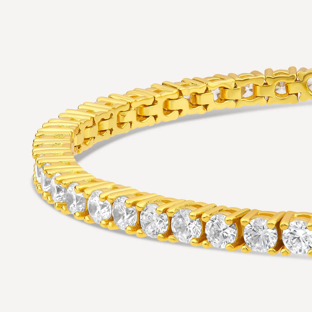 Sterling Silver Yellow Gold Plated Cubic Zirconia Tennis Bracelet