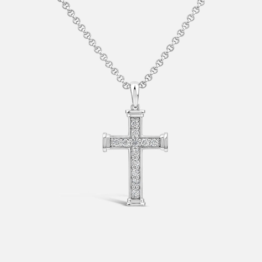 Sterling Silver Cubic Zirconia Cross Belcher Chain Pendant