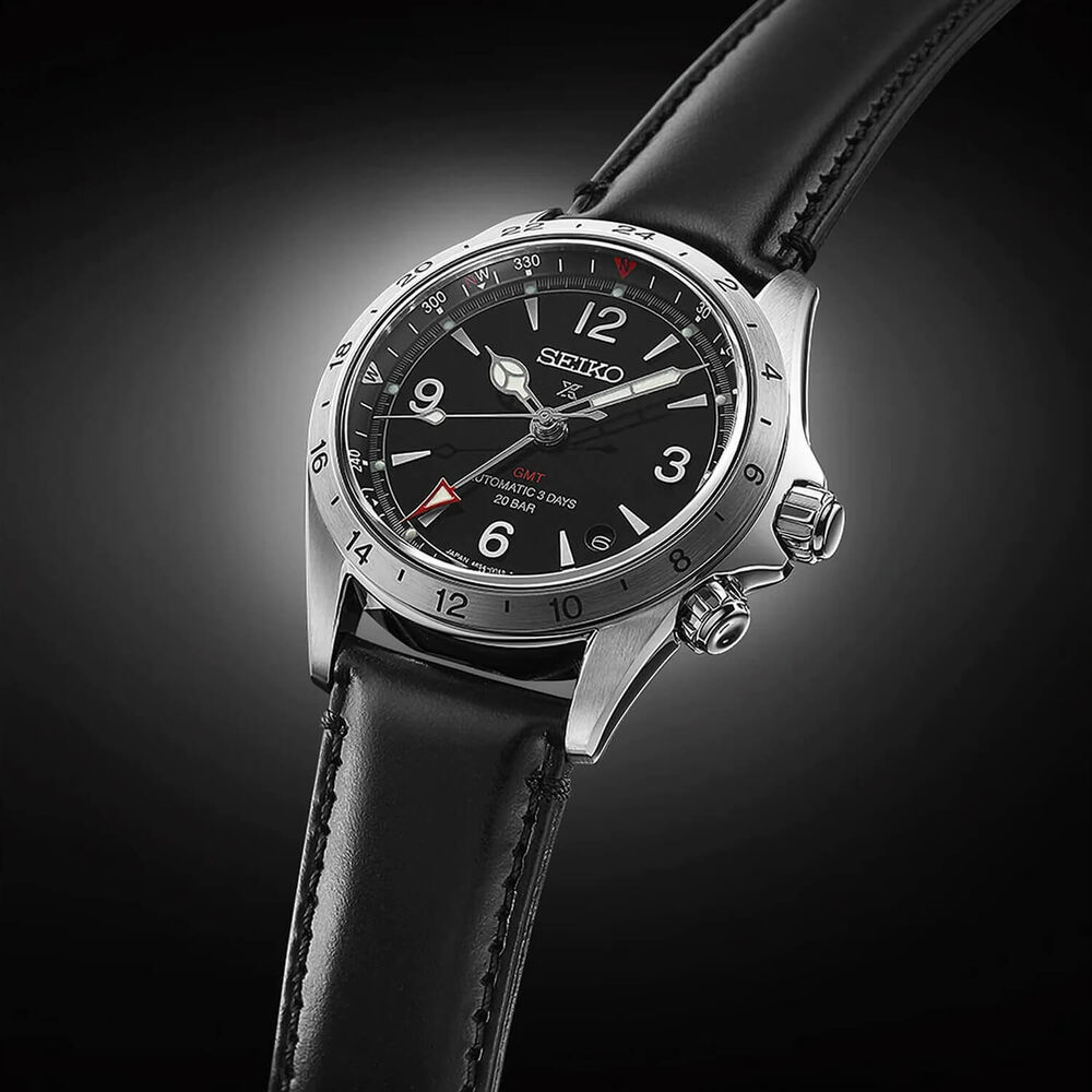 Seiko Prospex Alpinist GMT 39.5mm Black Dial Leather Strap Watch