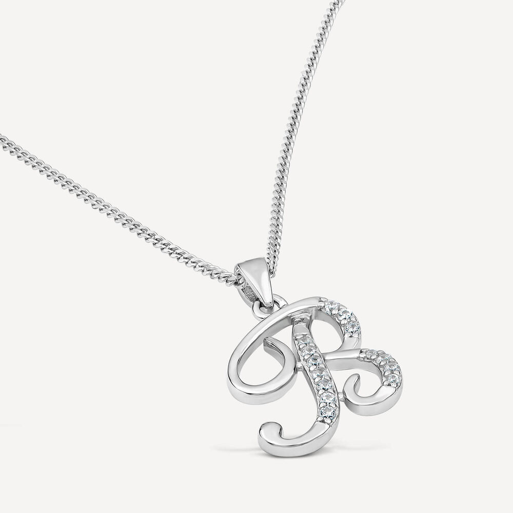 Sterling Silver Script Cubic Zirconia Initial B Pendant image number 2