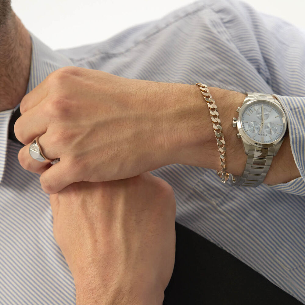 Sterling Silver Flat Square Curbed Men's Bracelet image number 3