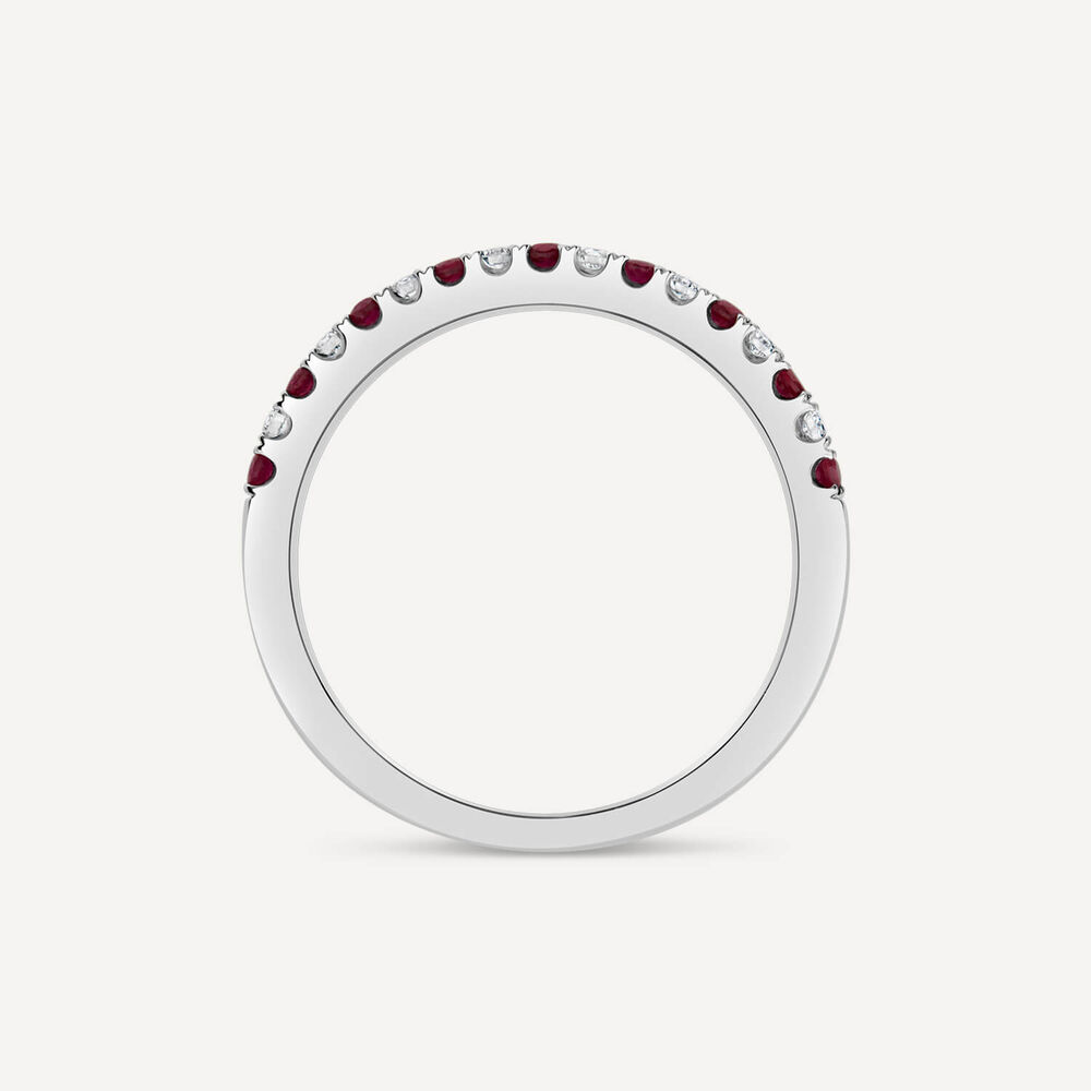 9ct White Gold Ruby & 0.09ct Diamond Claw Set Eternity Ring image number 3