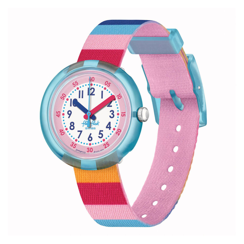 FLIK FLAK Stripy Pink Quartz Kids Watch image number 0