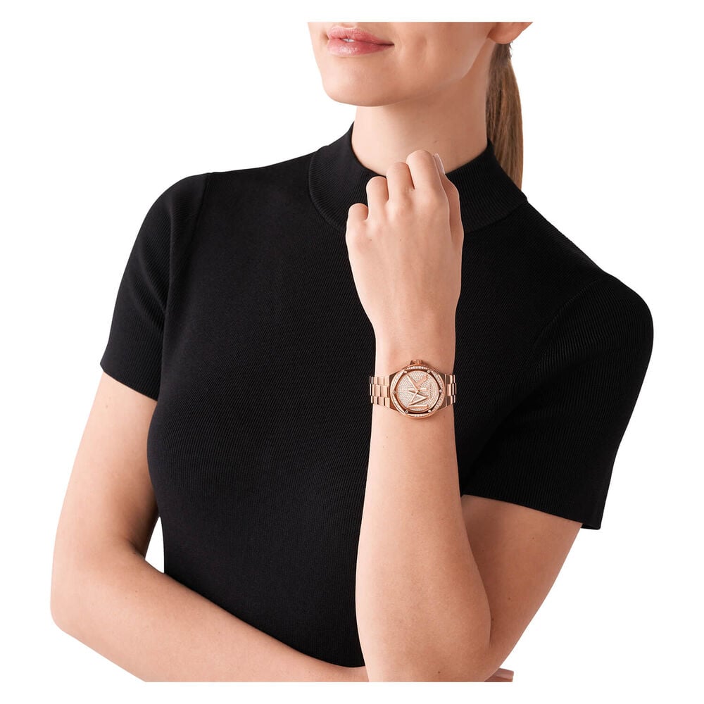 Michael Kors Lennox 37mm Cubic Zirconia MK Dial Rose Gold IP Case Bracelet Watch