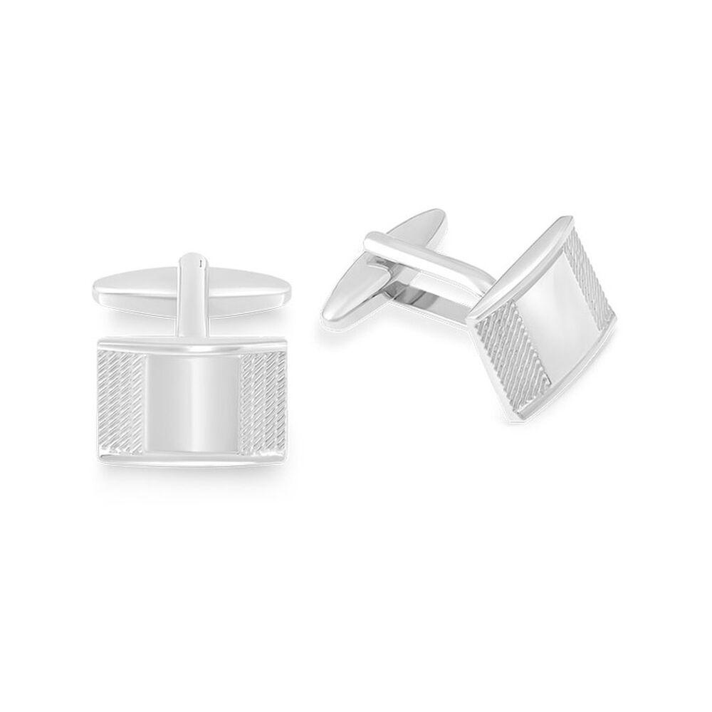 Silver Plated Mens Rectangular Plain and Lined Side Cufflinks image number 1