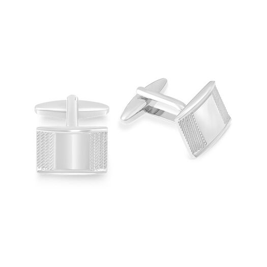 Silver Plated Mens Rectangular Plain and Lined Side Cufflinks