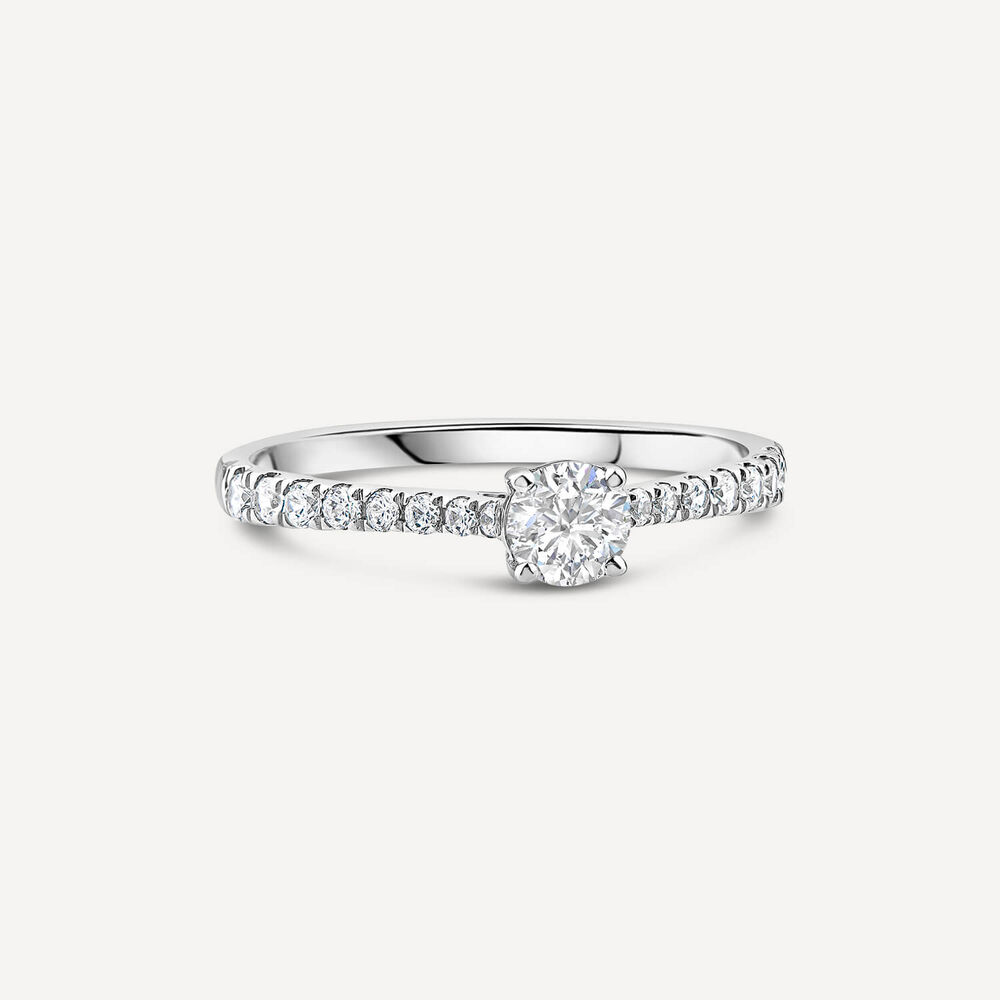 Tulip Setting 18ct White Gold 0.50ct Solitaire & Diamond Shoulders Diamond Ring image number 2
